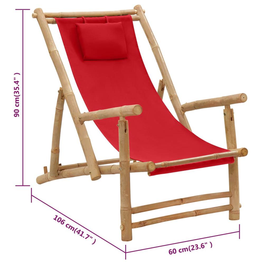 vidaXL Deck Chair Bamboo and Canvas Red, 318597. Picture 8