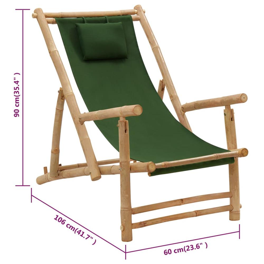 vidaXL Deck Chair Bamboo and Canvas Green, 318598. Picture 8