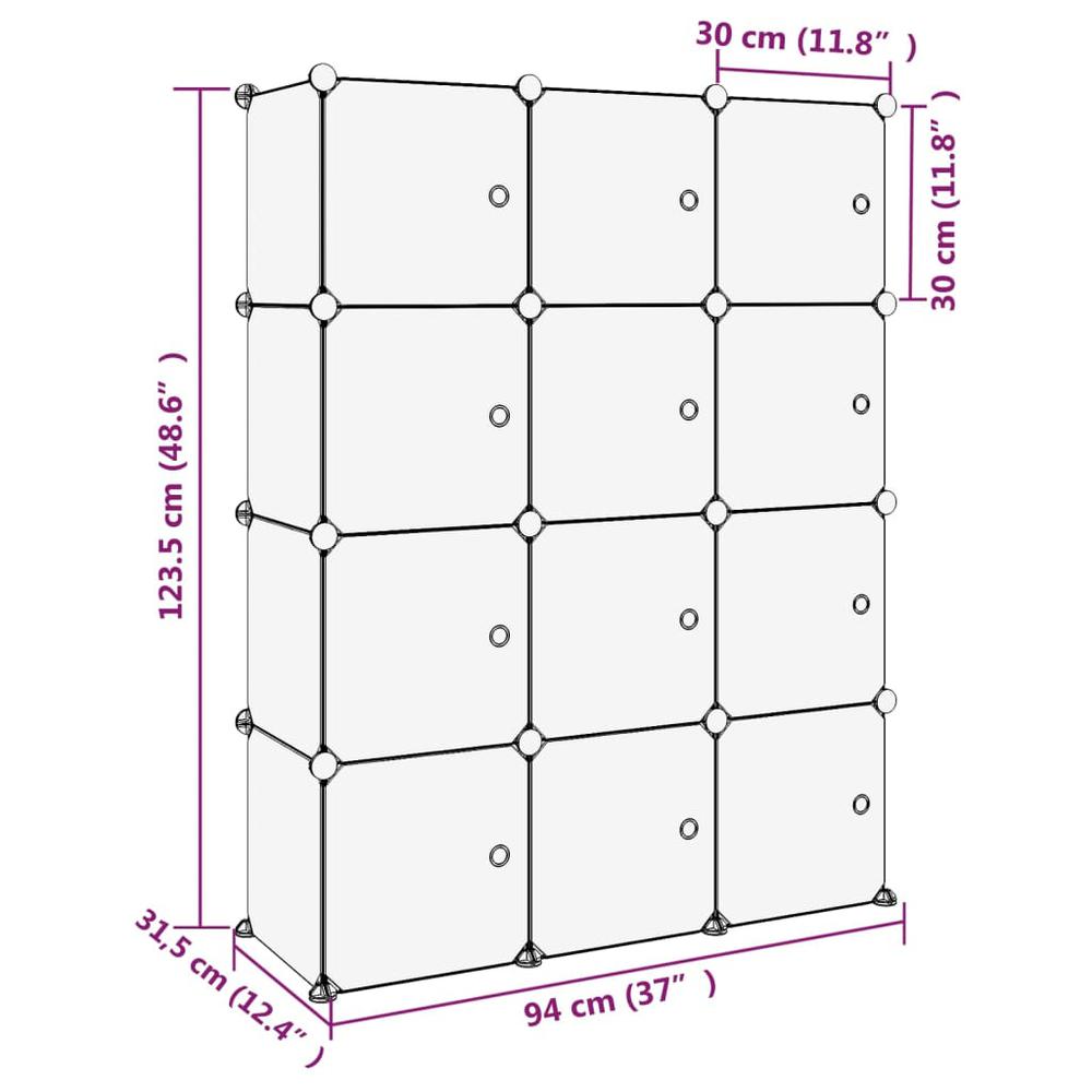 Storage Cube Organizer with 12 Cubes and Doors Transparent PP. Picture 7