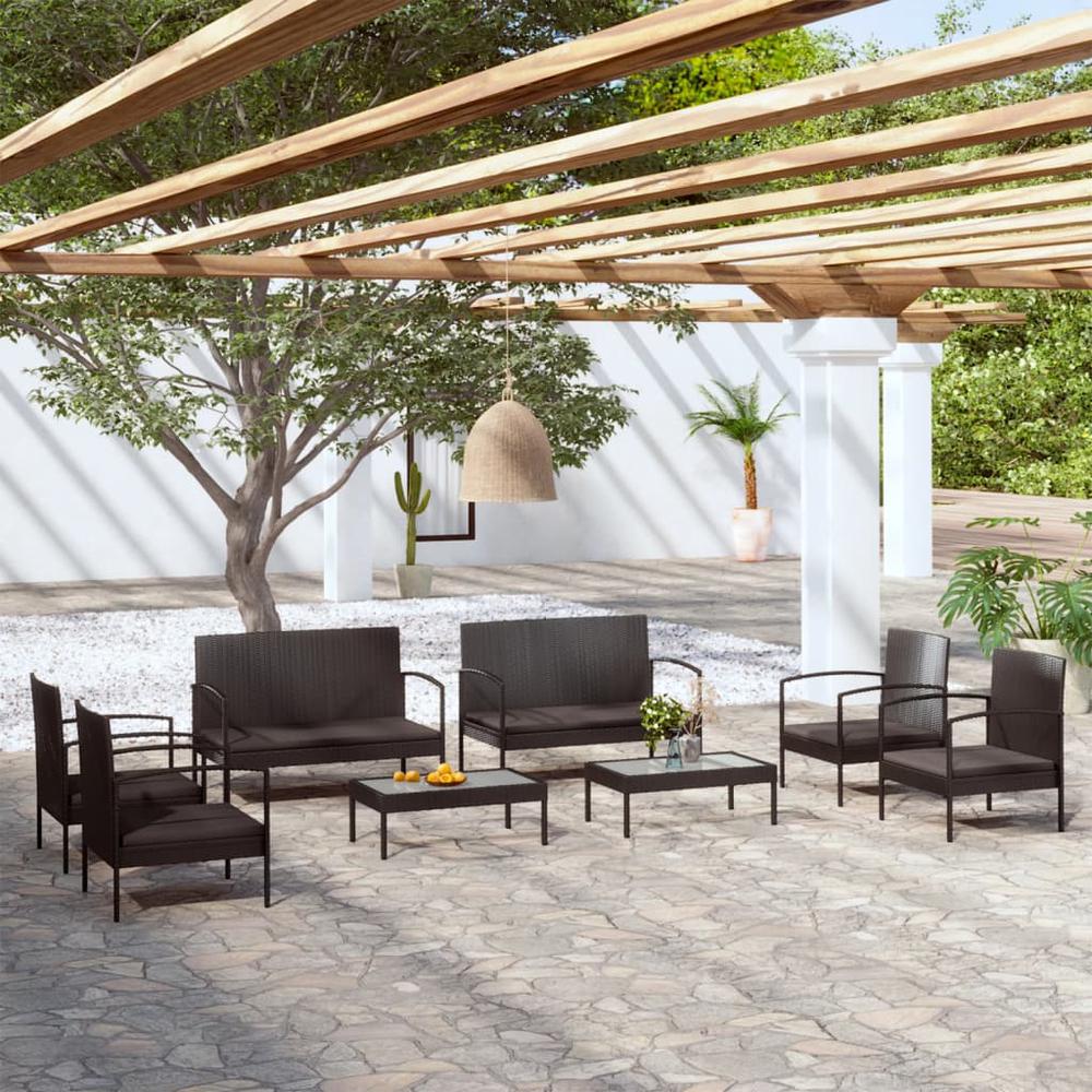 8 Piece Patio Lounge Set with Cushions Poly Rattan Black. Picture 12