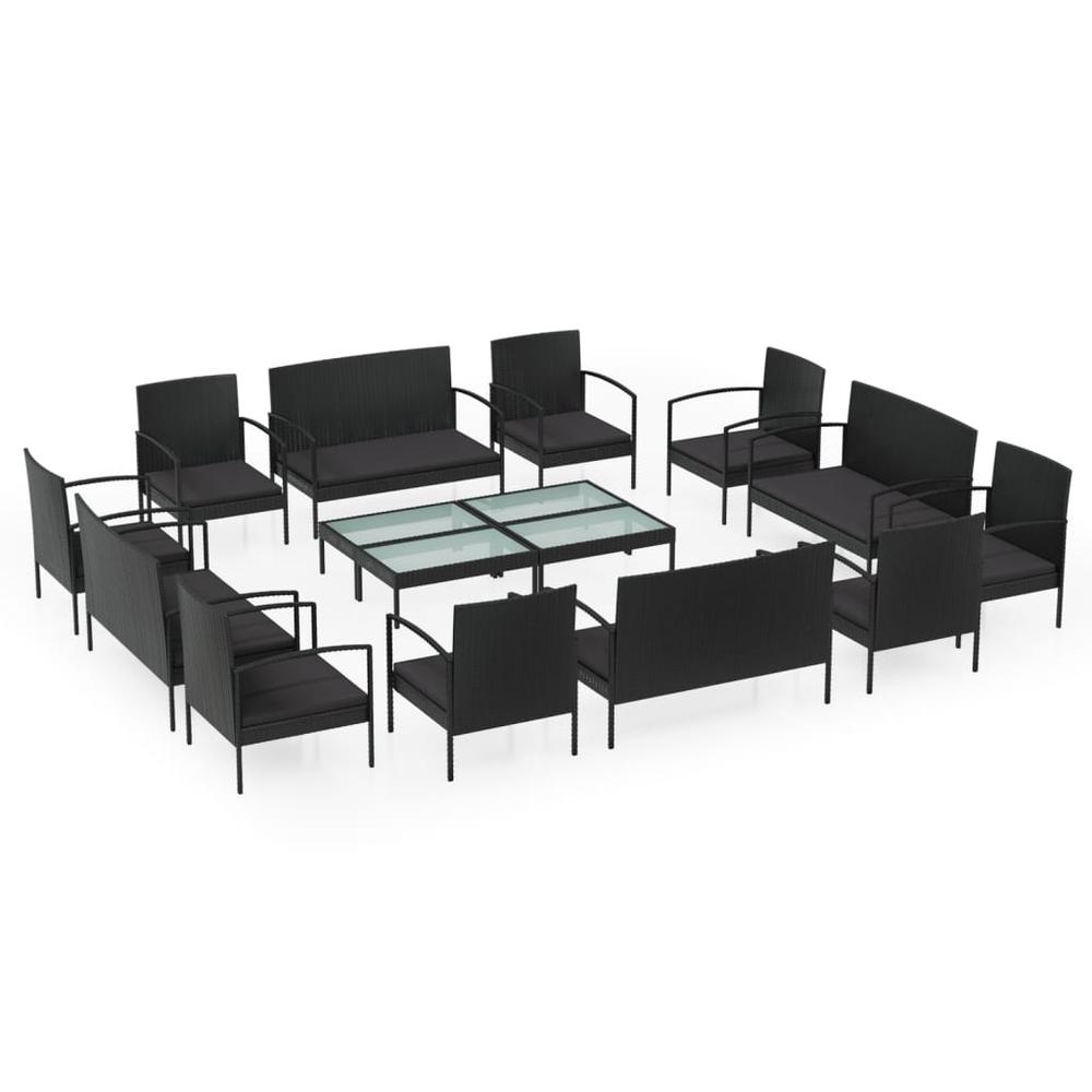 16 Piece Patio Lounge Set with Cushions Poly Rattan Black. Picture 1