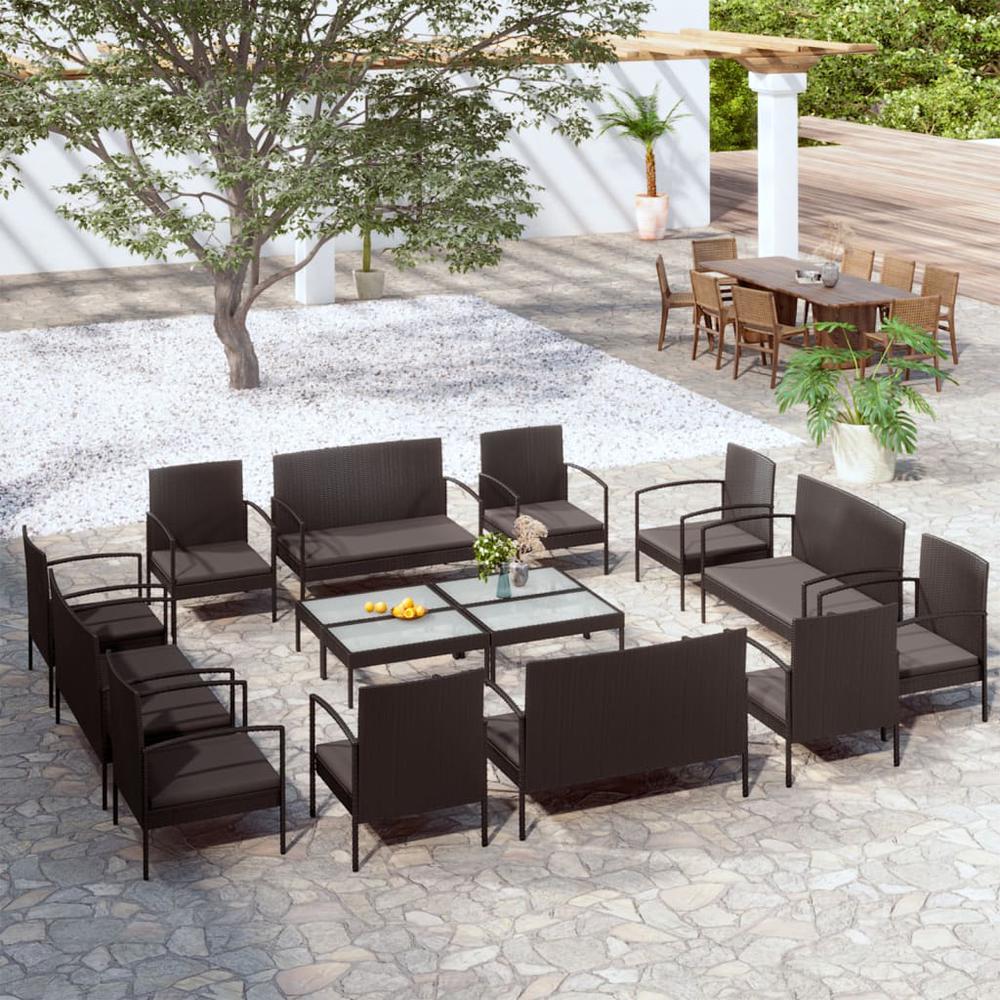 16 Piece Patio Lounge Set with Cushions Poly Rattan Black. Picture 12