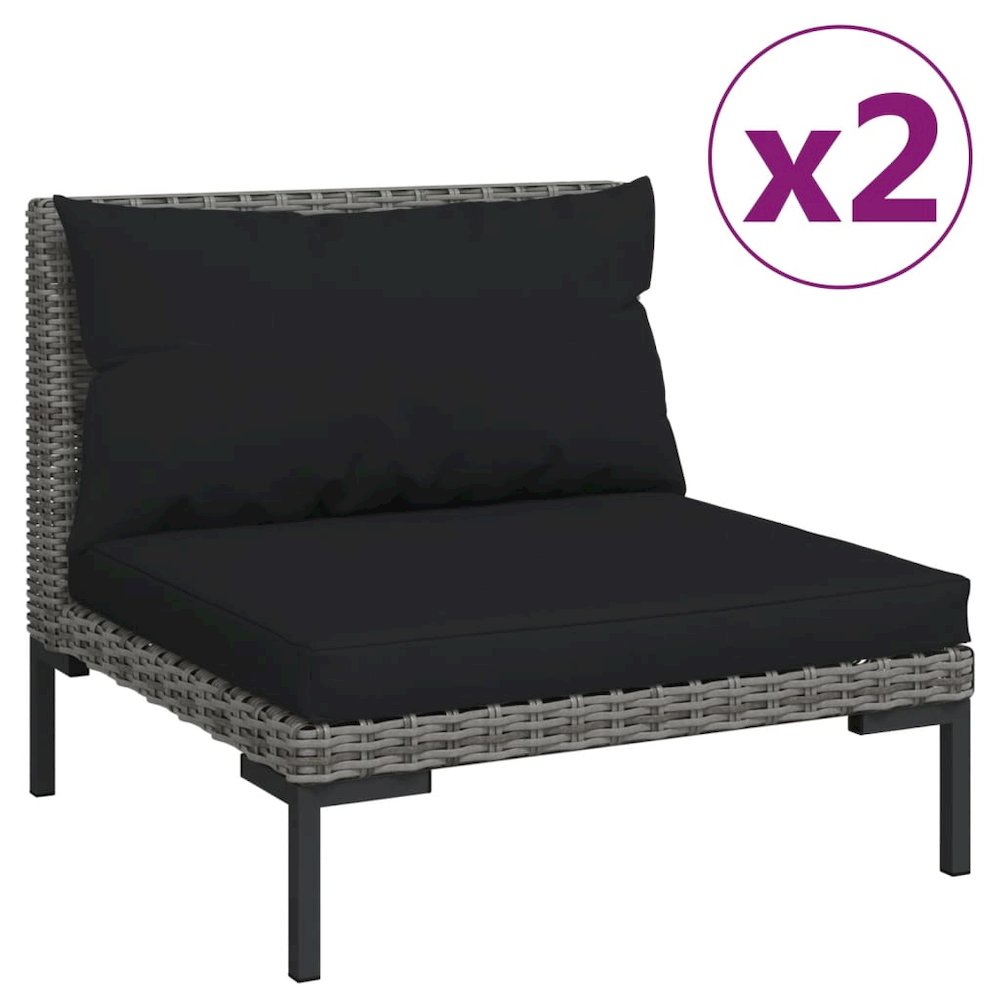 vidaXL 3 Piece Patio Lounge Set Dark Gray Half Round Poly Rattan, 318605. Picture 3