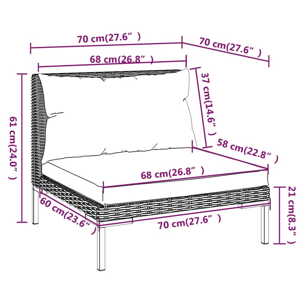 vidaXL 3 Piece Patio Lounge Set Dark Gray Half Round Poly Rattan, 318605. Picture 12