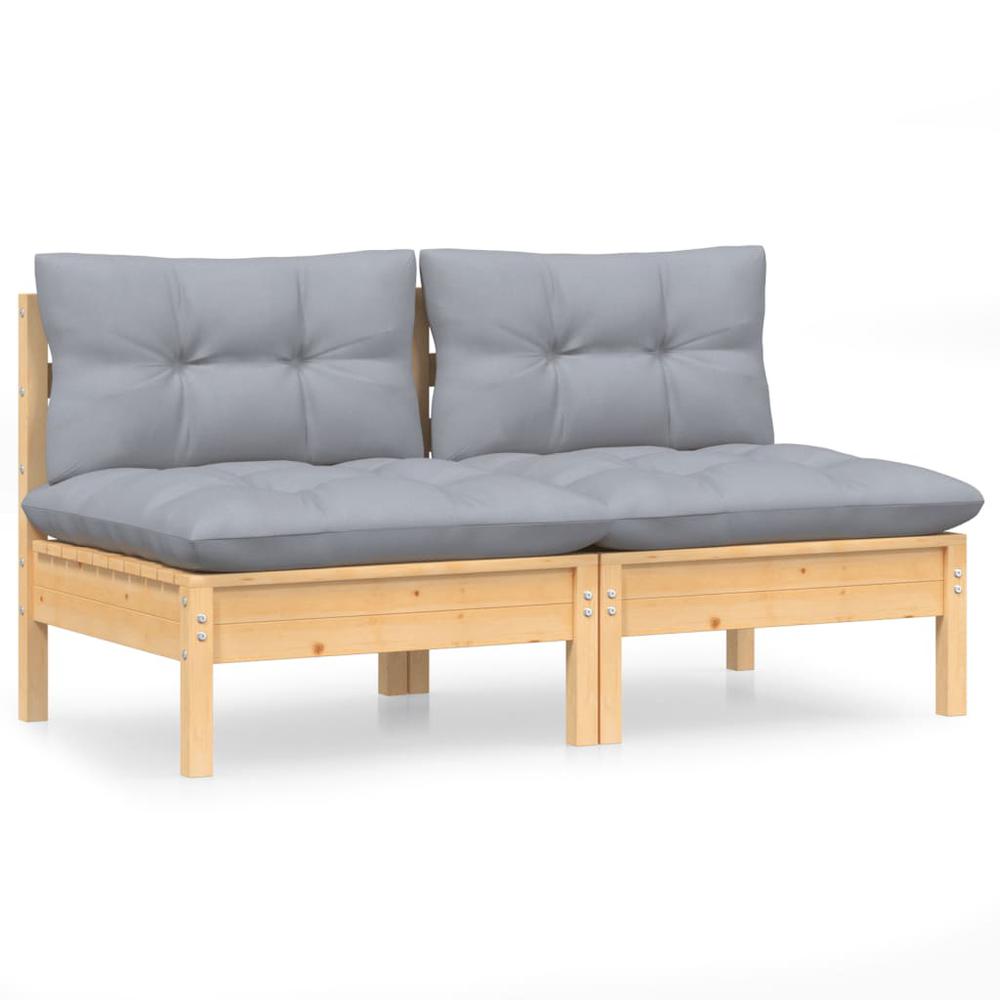 2-Seater Patio Sofa with Gray Cushions Solid Pinewood. Picture 1