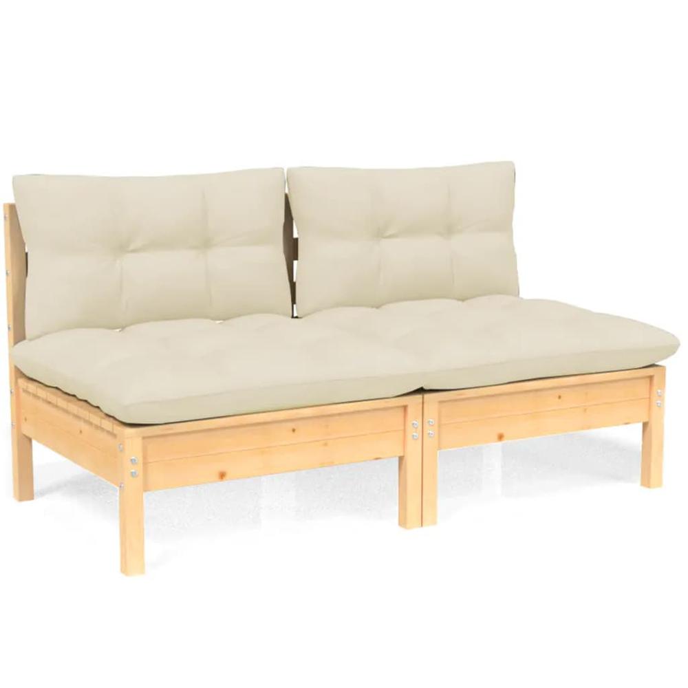 2-Seater Patio Sofa with Cream Cushions Solid Pinewood. Picture 1