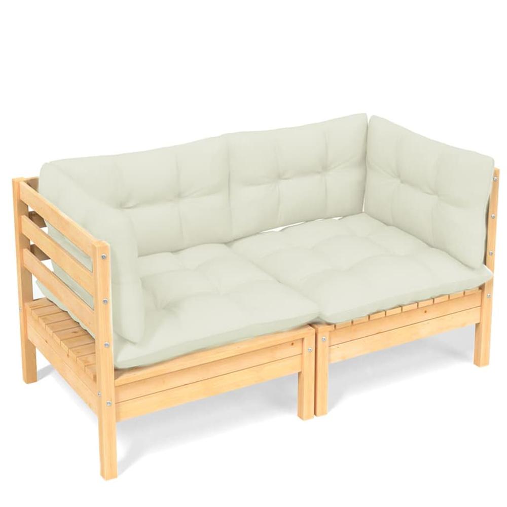 2-Seater Patio Sofa with Cream Cushions Solid Pinewood. Picture 1