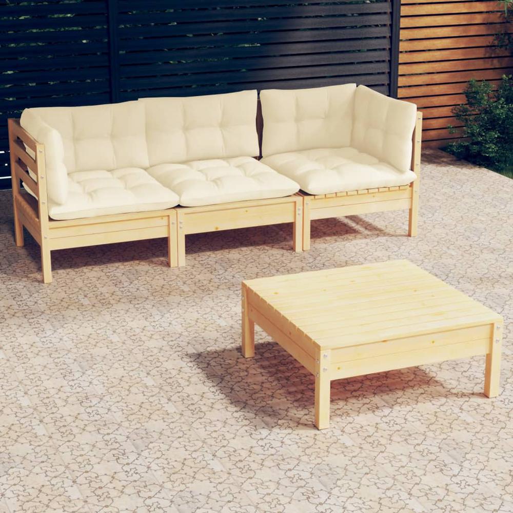 4 Piece Patio Lounge Set with Cream Cushions Pinewood. Picture 12