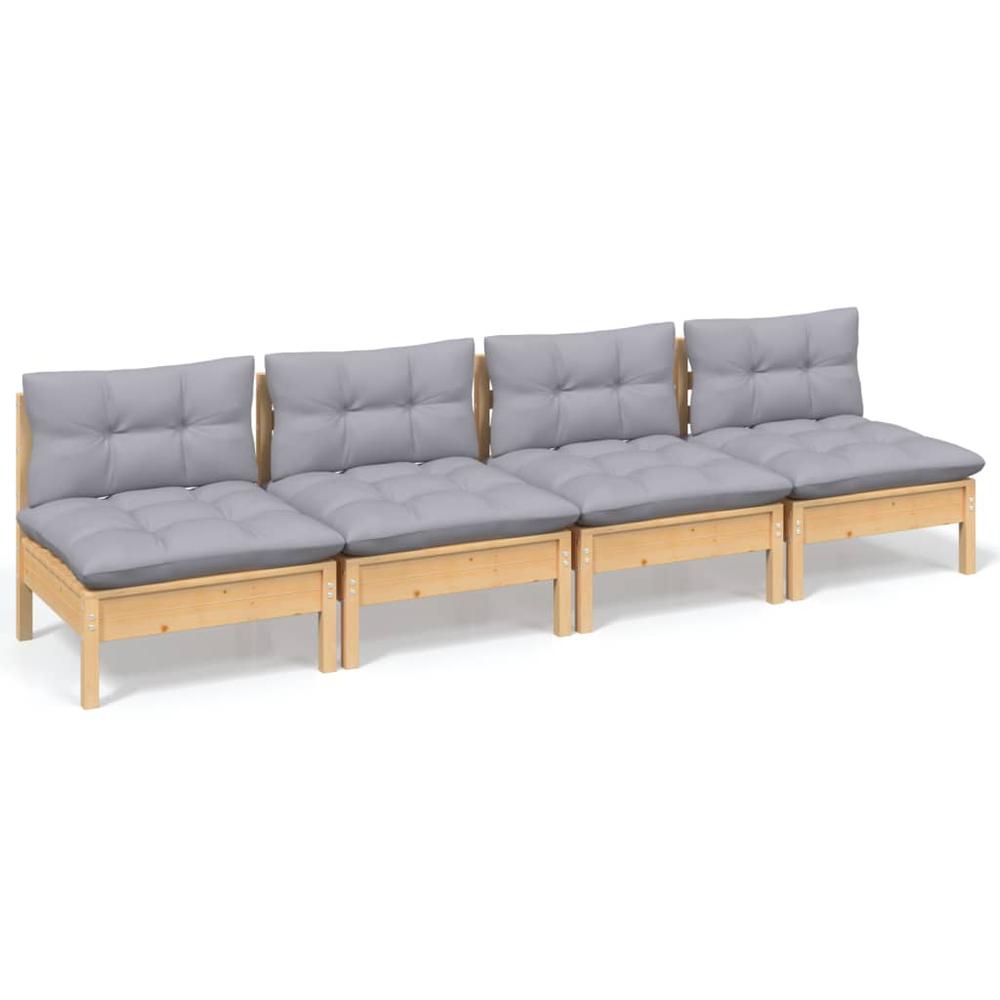 4-Seater Patio Sofa with Gray Cushions Solid Pinewood. Picture 1