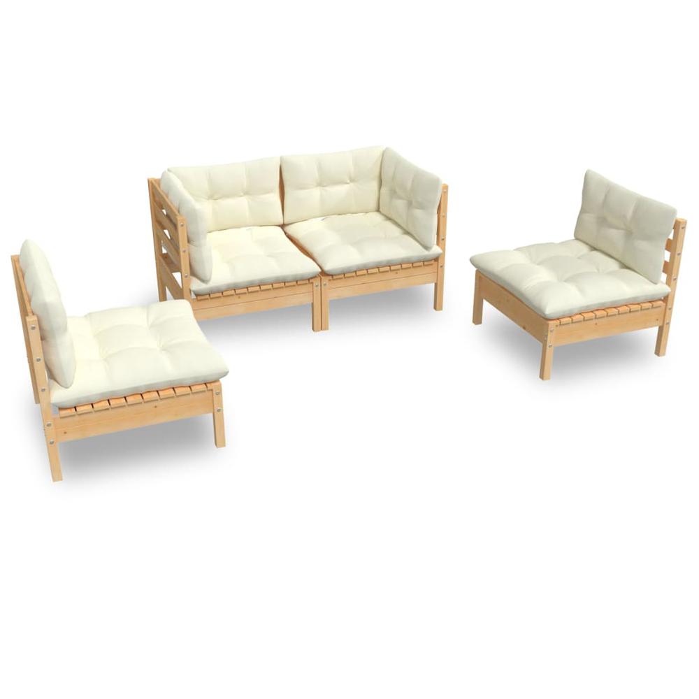 4 Piece Patio Lounge Set with Cream Cushions Solid Pinewood. Picture 1