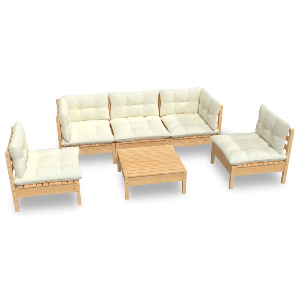 6 Piece Patio Lounge Set with Cream Cushions Solid Pinewood. Picture 1