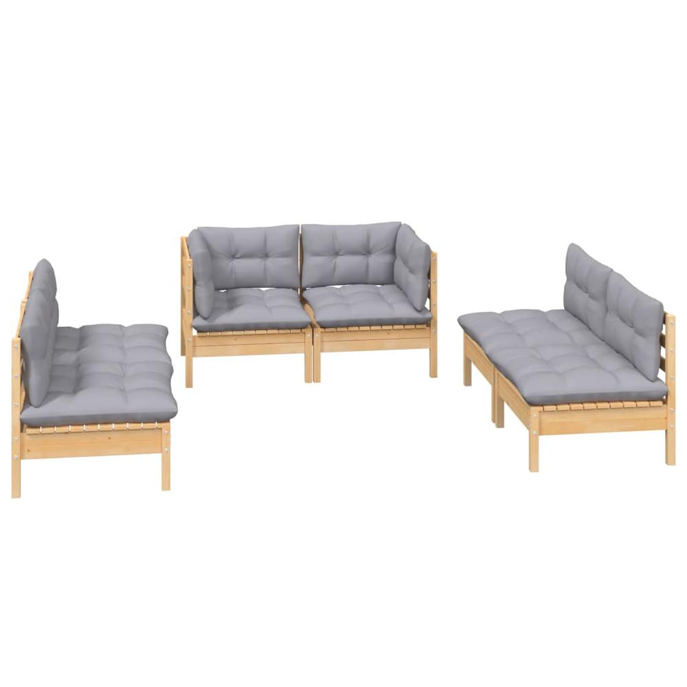 6 Piece Patio Lounge Set with Gray Cushions Solid Pinewood. Picture 2