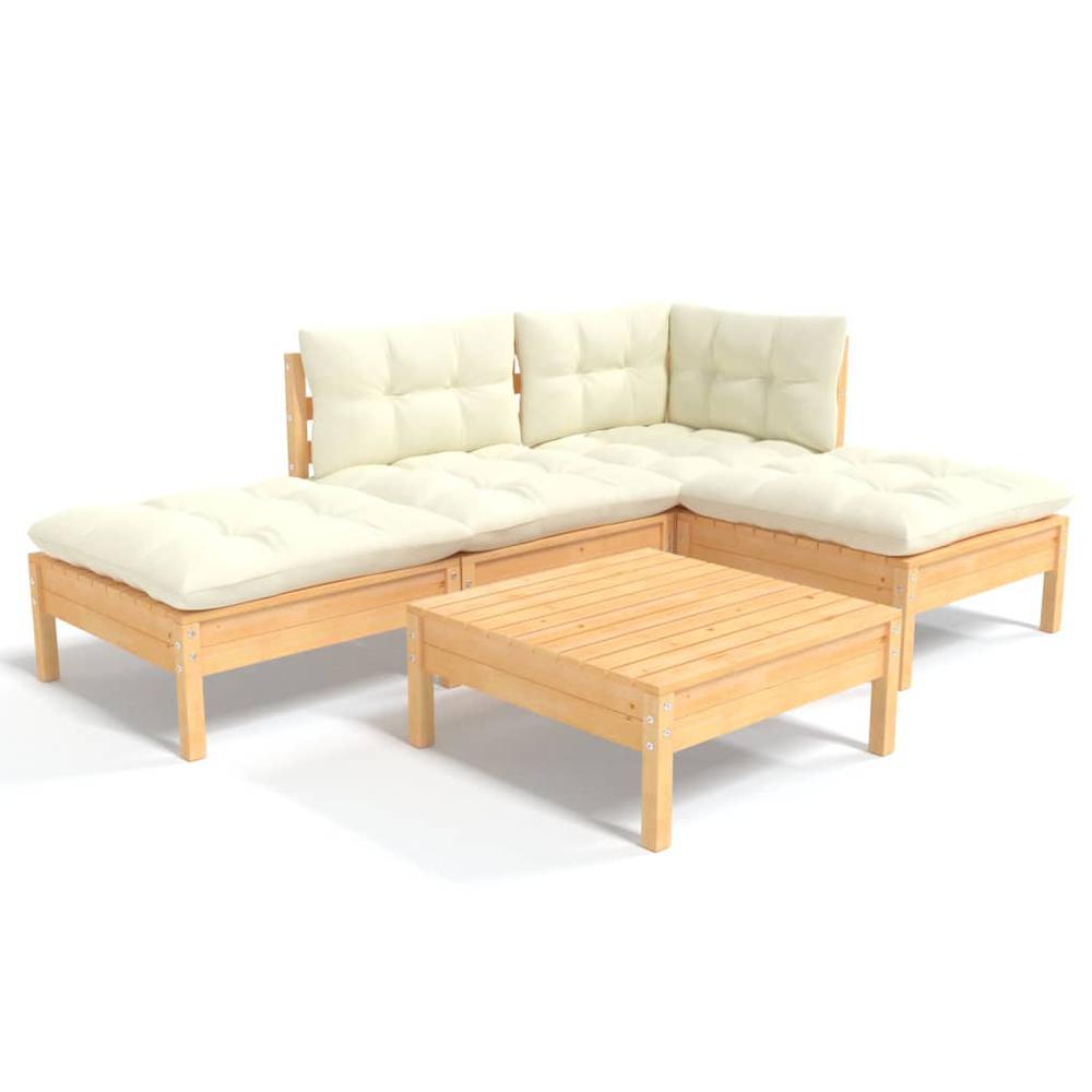 5 Piece Patio Lounge Set with Cream Cushions Pinewood. Picture 1