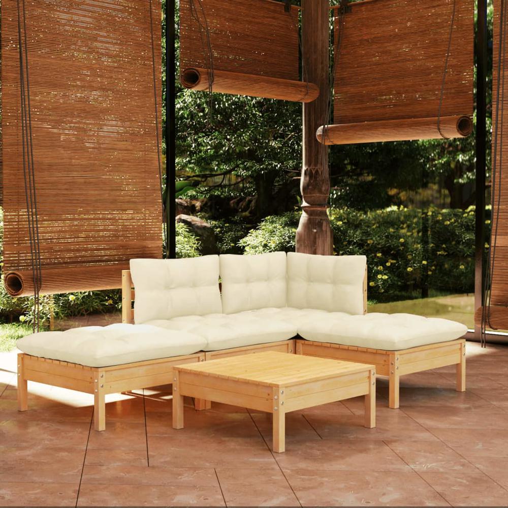 5 Piece Patio Lounge Set with Cream Cushions Pinewood. Picture 8