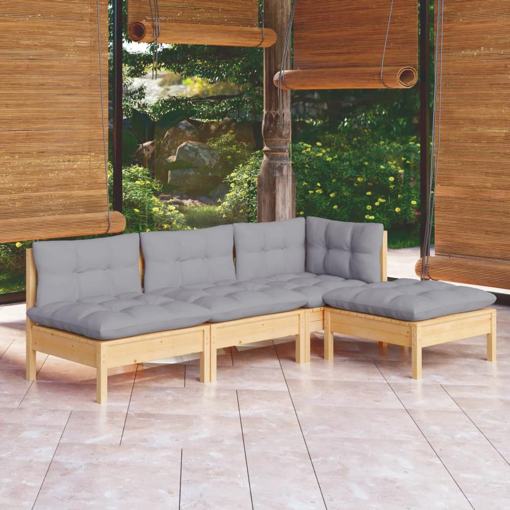 4 Piece Patio Lounge Set with Gray Cushions Pinewood. Picture 9