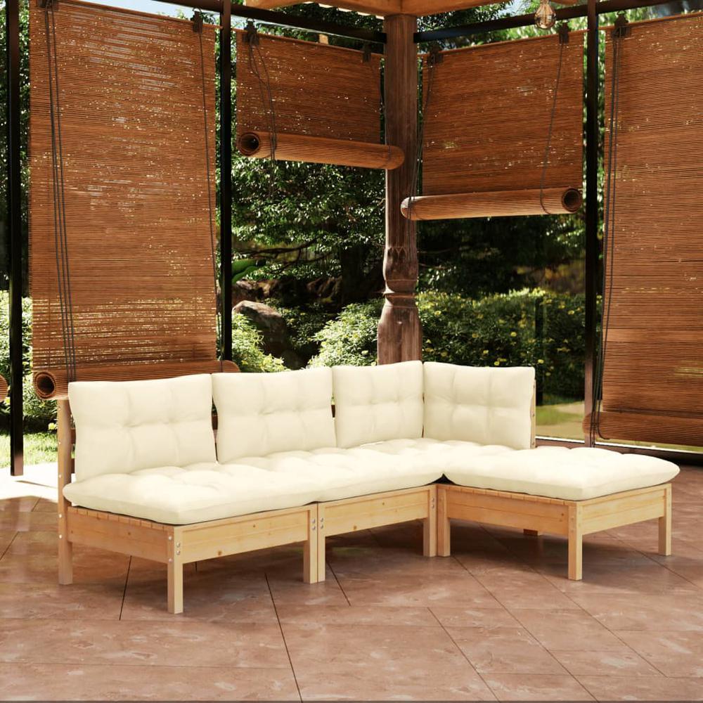4 Piece Patio Lounge Set with Cream Cushions Pinewood. Picture 8