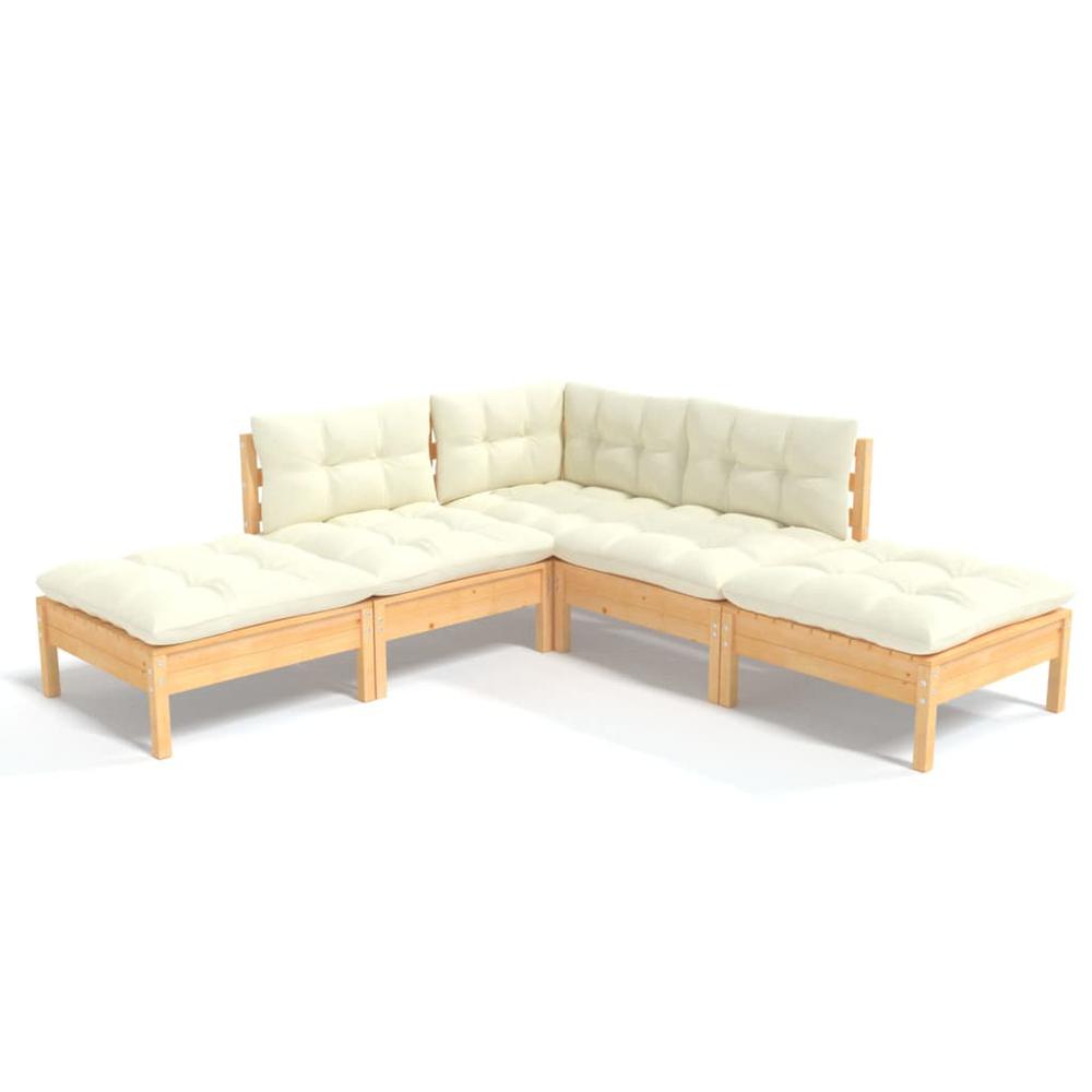 5 Piece Patio Lounge Set with Cream Cushions Pinewood. Picture 1
