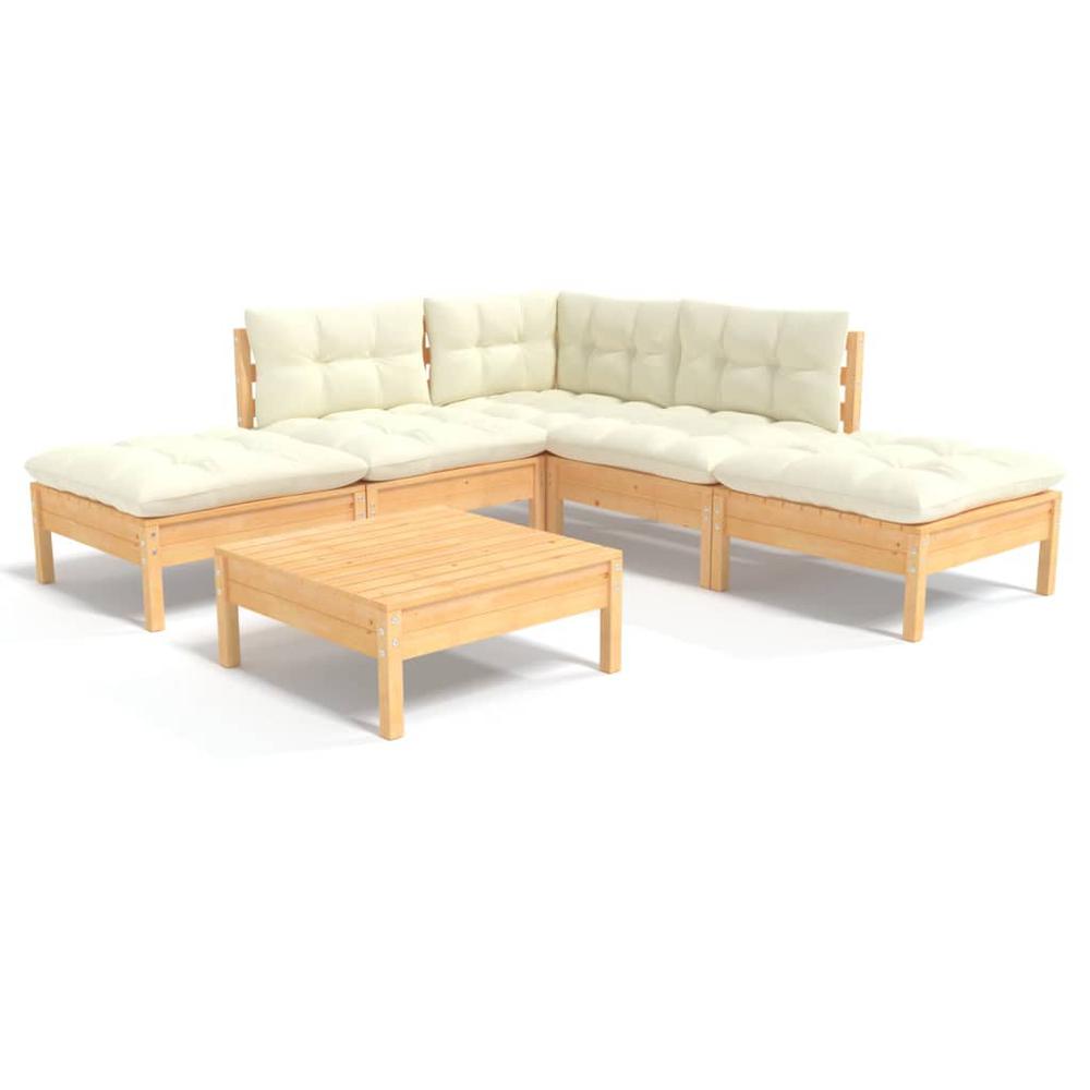 6 Piece Patio Lounge Set with Cream Cushions Pinewood. Picture 1