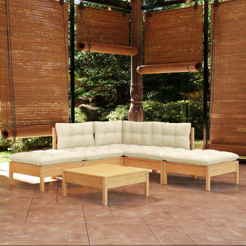 6 Piece Patio Lounge Set with Cream Cushions Pinewood. Picture 8