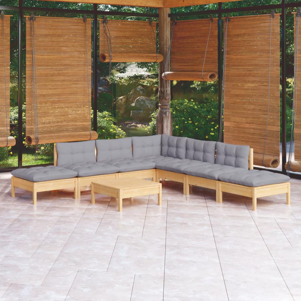 8 Piece Patio Lounge Set with Gray Cushions Pinewood. Picture 9