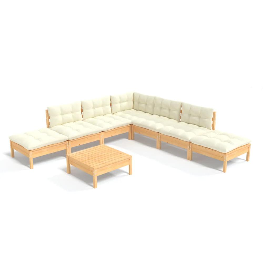 8 Piece Patio Lounge Set with Cream Cushions Pinewood. Picture 1