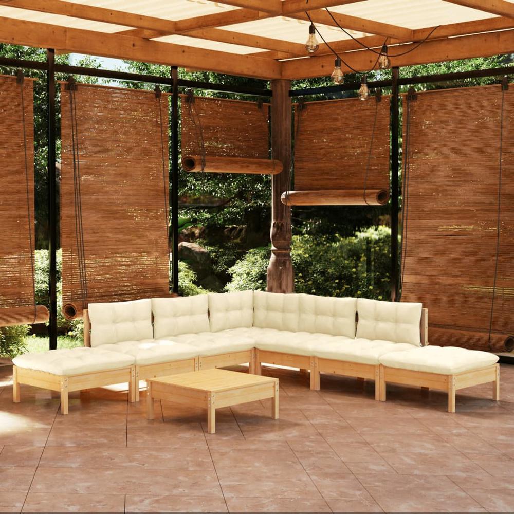 8 Piece Patio Lounge Set with Cream Cushions Pinewood. Picture 8