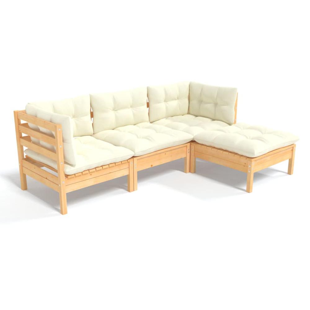 4 Piece Patio Lounge Set with Cream Cushions Pinewood. Picture 1