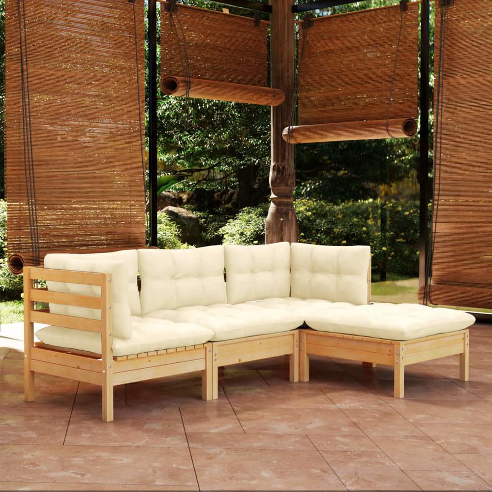 4 Piece Patio Lounge Set with Cream Cushions Pinewood. Picture 8