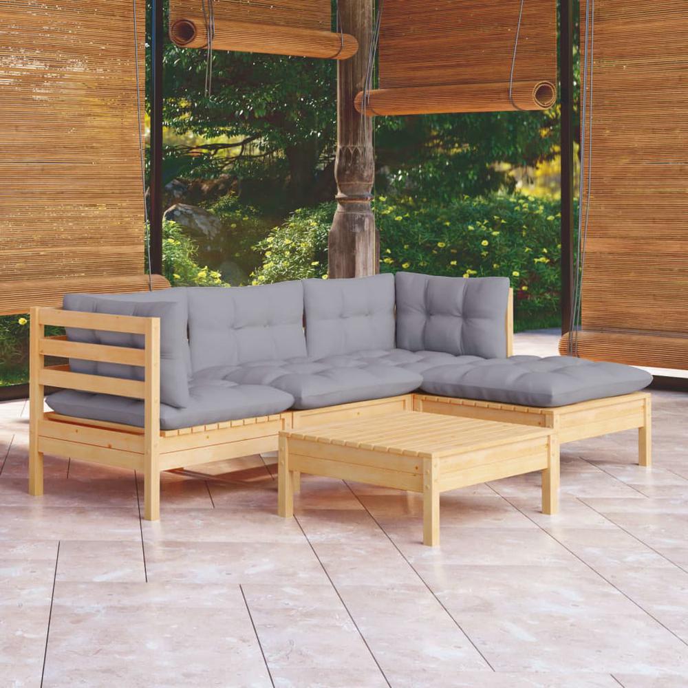 5 Piece Patio Lounge Set with Gray Cushions Pinewood. Picture 9