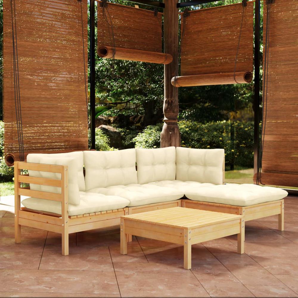 5 Piece Patio Lounge Set with Cream Cushions Pinewood. Picture 8