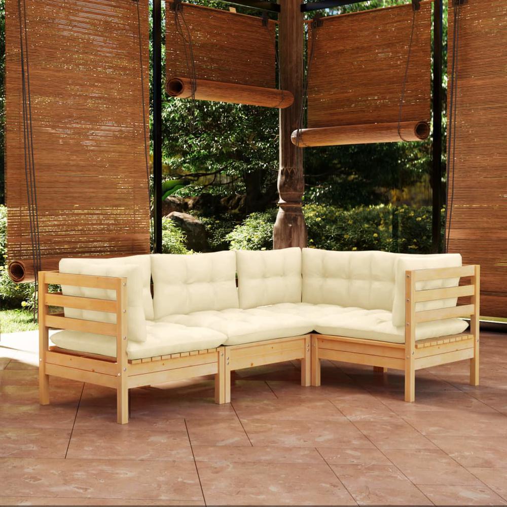 4 Piece Patio Lounge Set with Cream Cushions Pinewood. Picture 6