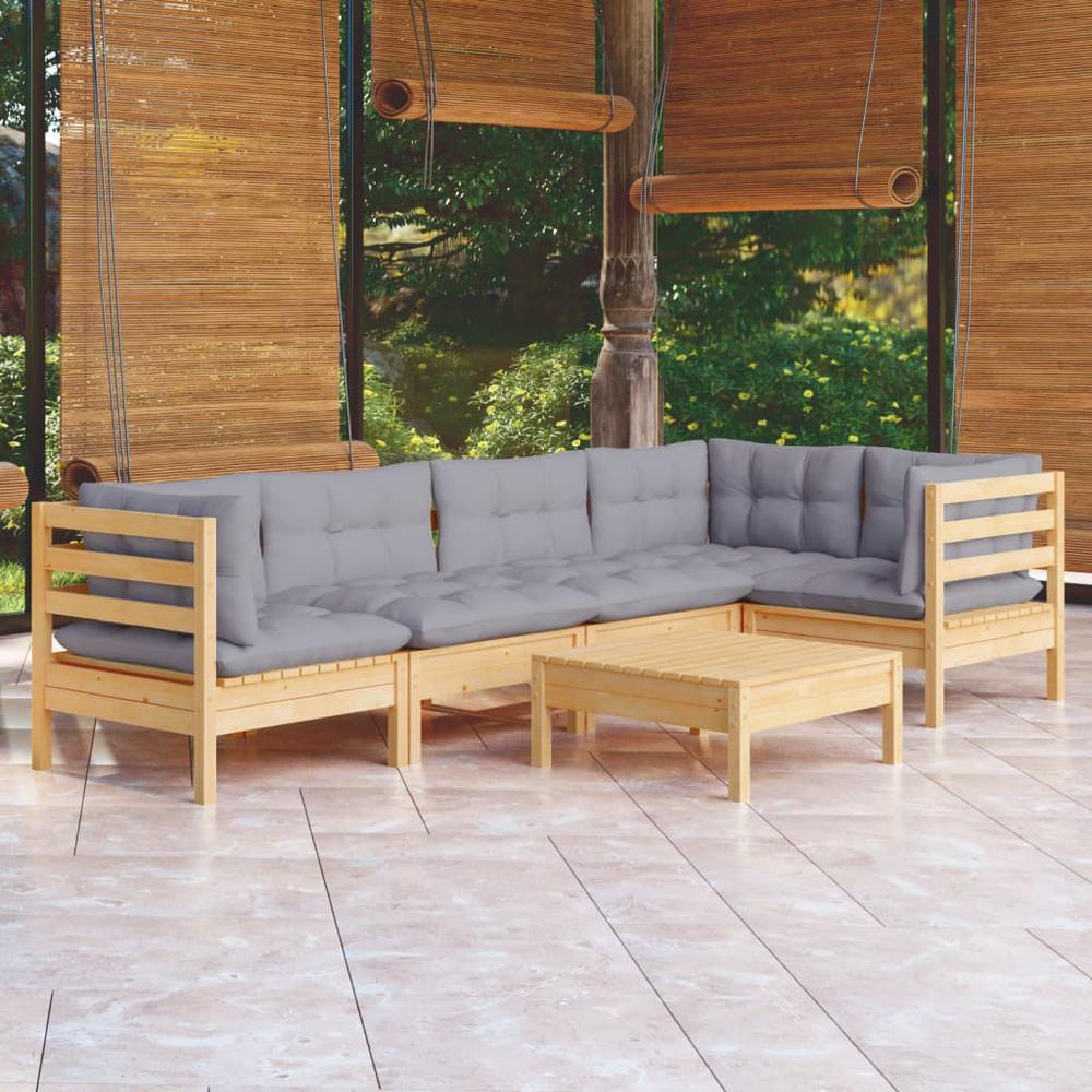 6 Piece Patio Lounge Set with Gray Cushions Pinewood. Picture 9