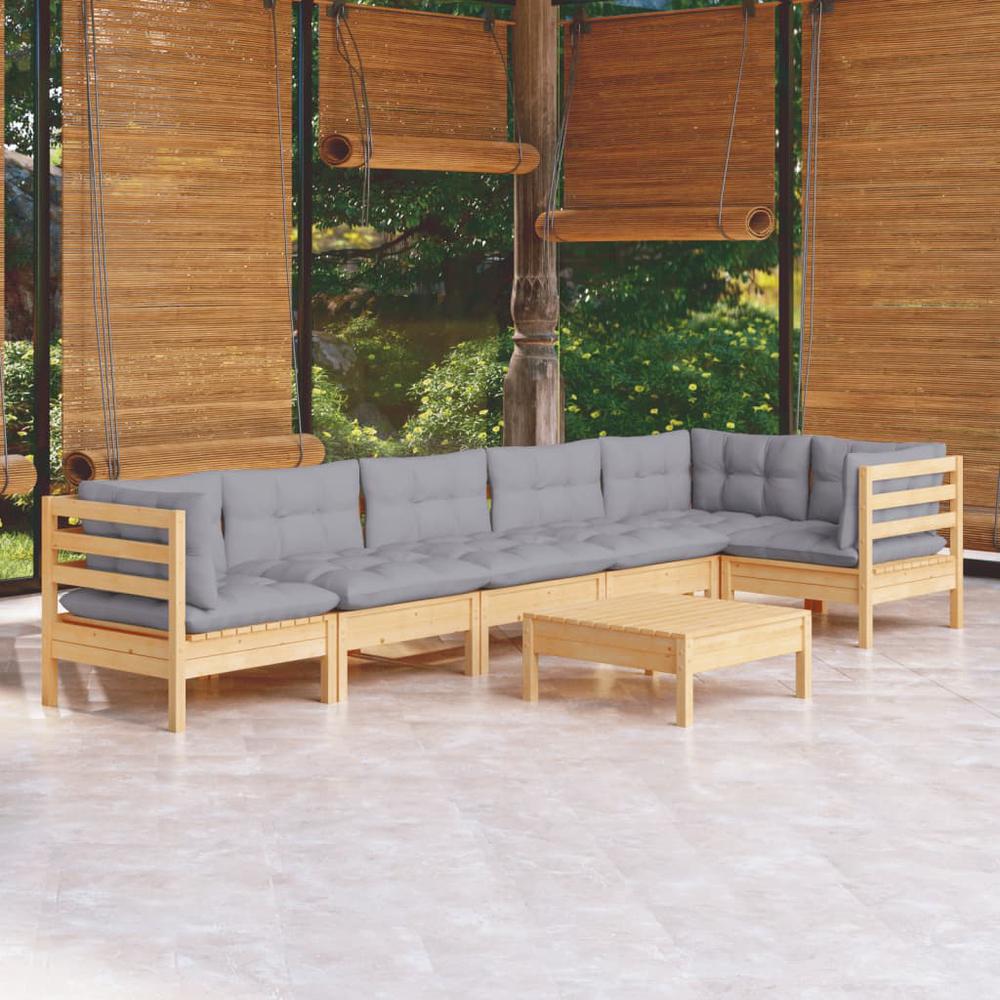 7 Piece Patio Lounge Set with Gray Cushions Pinewood. Picture 9