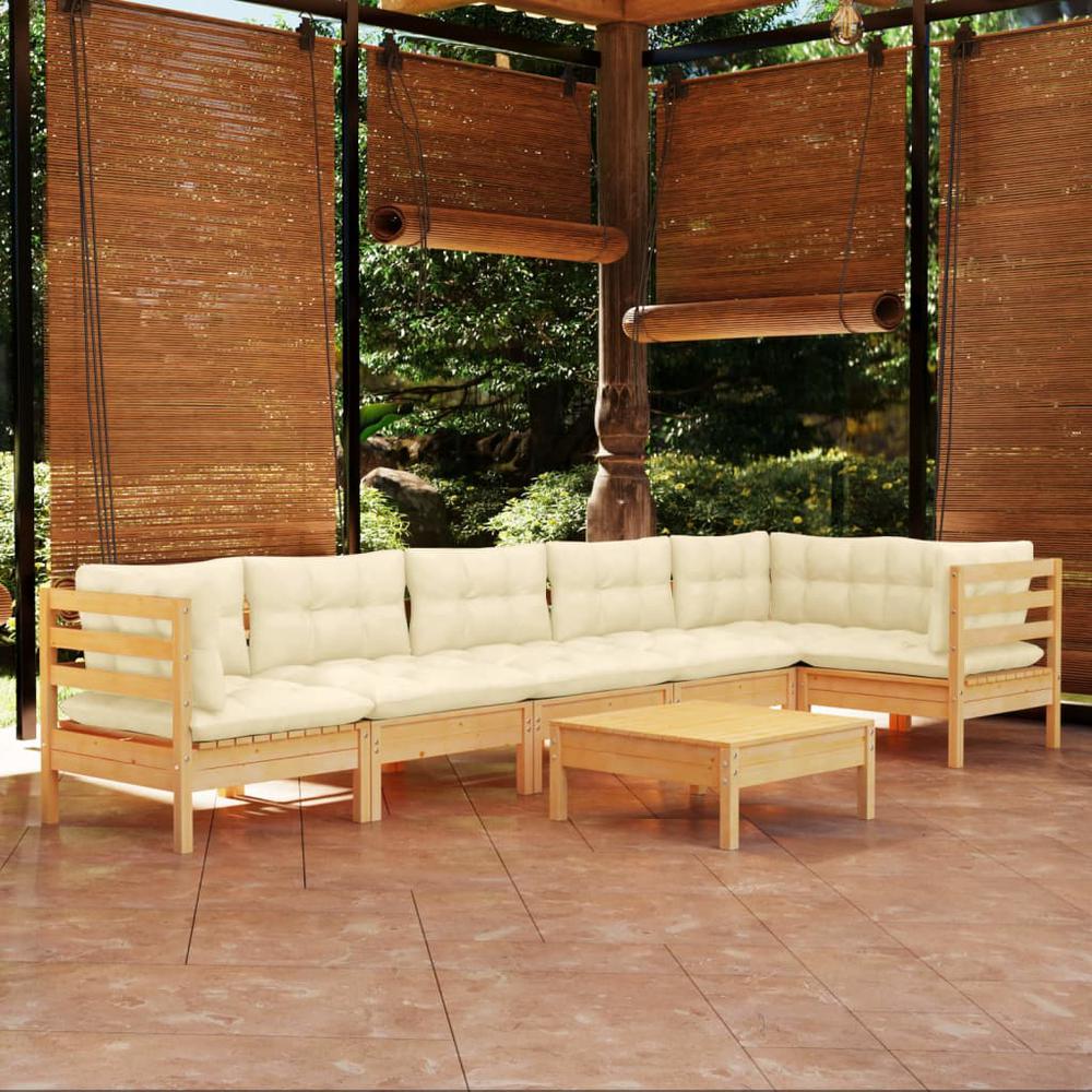 7 Piece Patio Lounge Set with Cream Cushions Pinewood. Picture 8