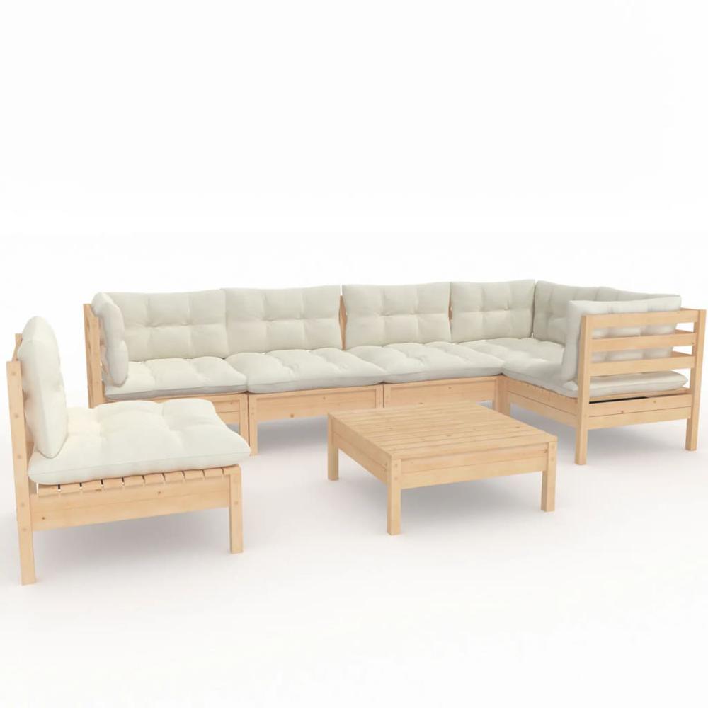 7 Piece Patio Lounge Set with Cream Cushions Pinewood. Picture 1