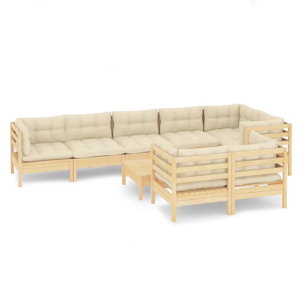 9 Piece Patio Lounge Set with Cream Cushions Solid Pinewood. Picture 1