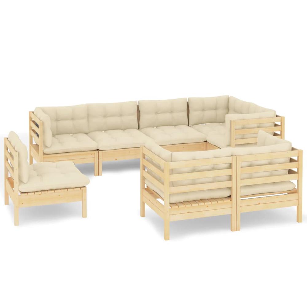 8 Piece Patio Lounge Set with Cream Cushions Solid Pinewood. Picture 1