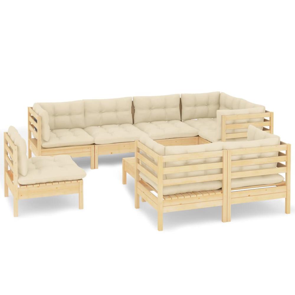 9 Piece Patio Lounge Set with Cream Cushions Solid Pinewood. Picture 1