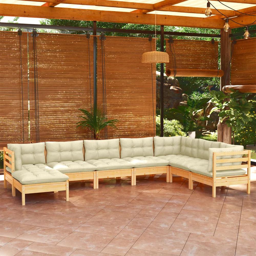 8 Piece Patio Lounge Set with Cream Cushions Solid Pinewood. Picture 8