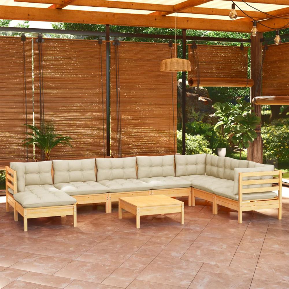 9 Piece Patio Lounge Set with Cream Cushions Solid Pinewood. Picture 8