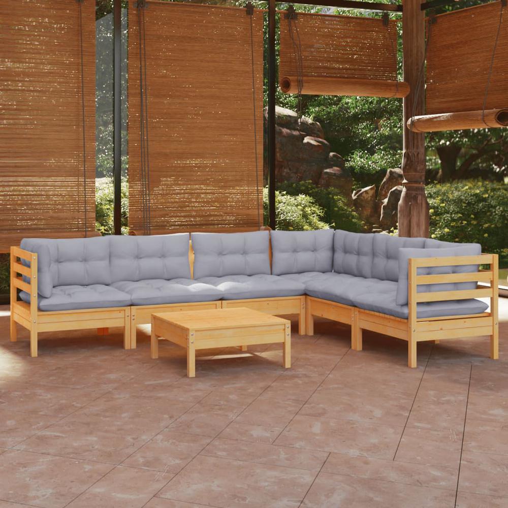 7 Piece Patio Lounge Set with Gray Cushions Solid Pinewood. Picture 9