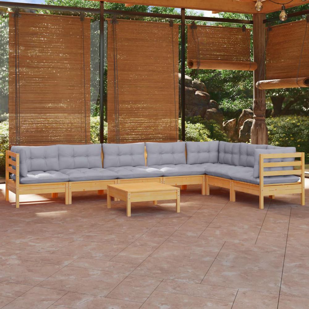 8 Piece Patio Lounge Set with Gray Cushions Solid Pinewood. Picture 9