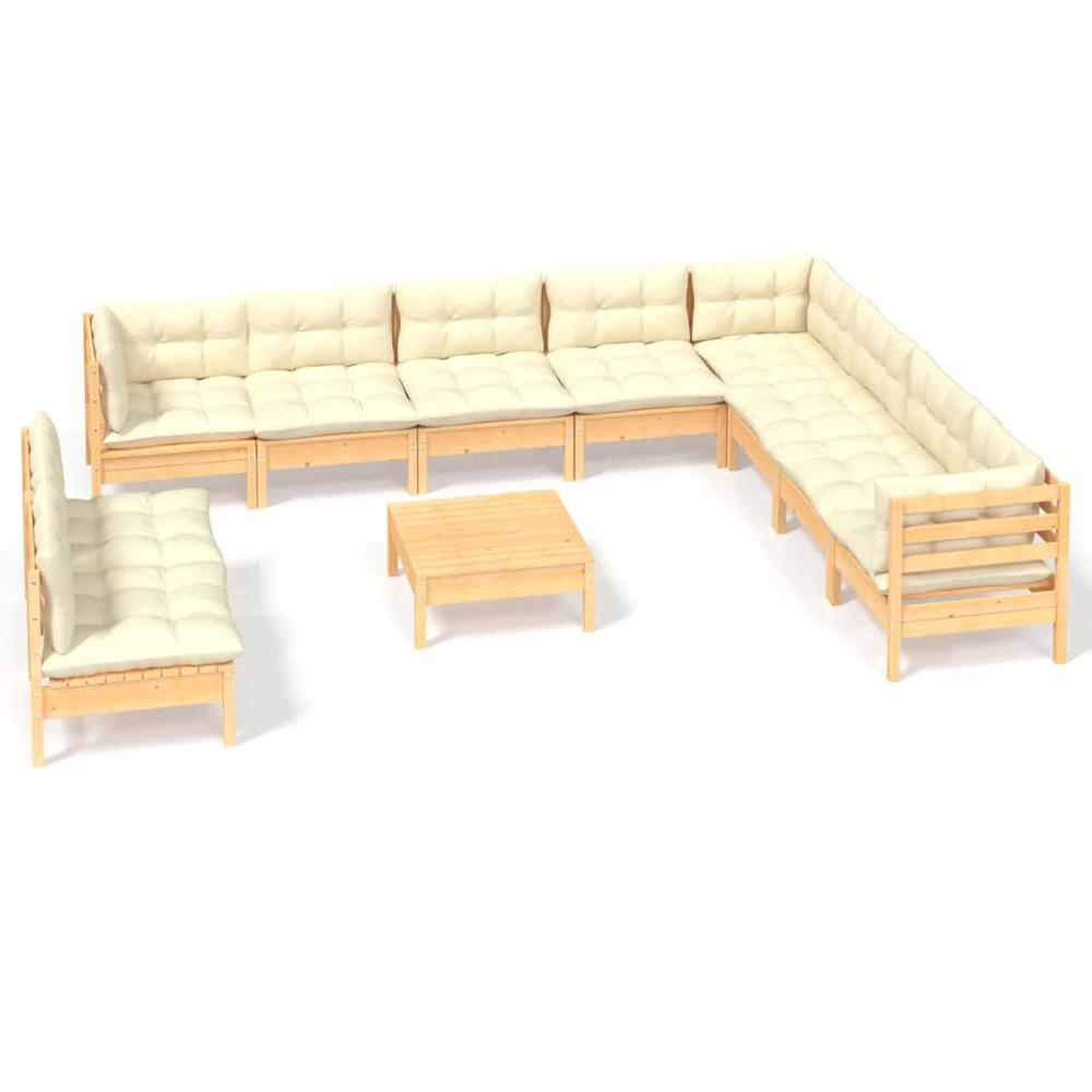 11 Piece Patio Lounge Set with Cream Cushions Solid Pinewood. Picture 1