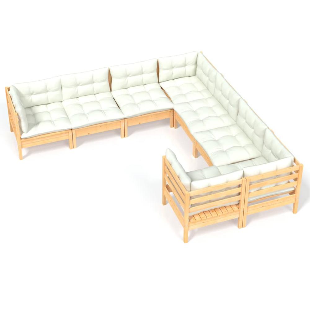 8 Piece Patio Lounge Set with Cream Cushions Solid Pinewood. Picture 1