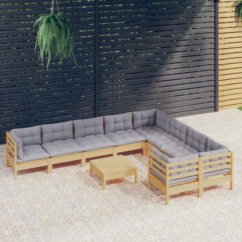 10 Piece Patio Lounge Set with Gray Cushions Pinewood. Picture 9