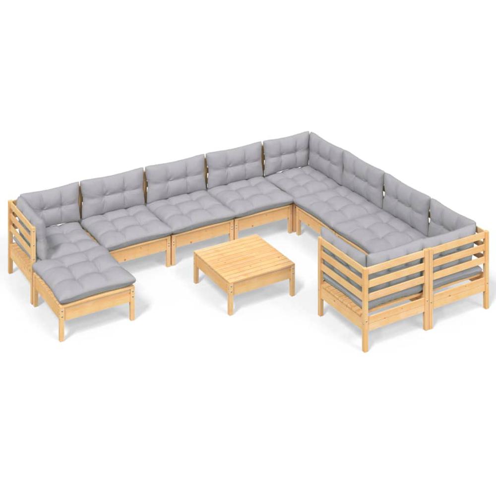 11 Piece Patio Lounge Set with Gray Cushions Pinewood. Picture 1
