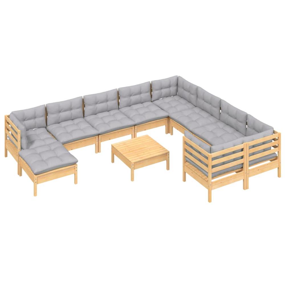 11 Piece Patio Lounge Set with Gray Cushions Pinewood. Picture 2