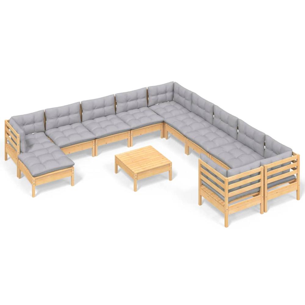 12 Piece Patio Lounge Set with Gray Cushions Pinewood. Picture 1