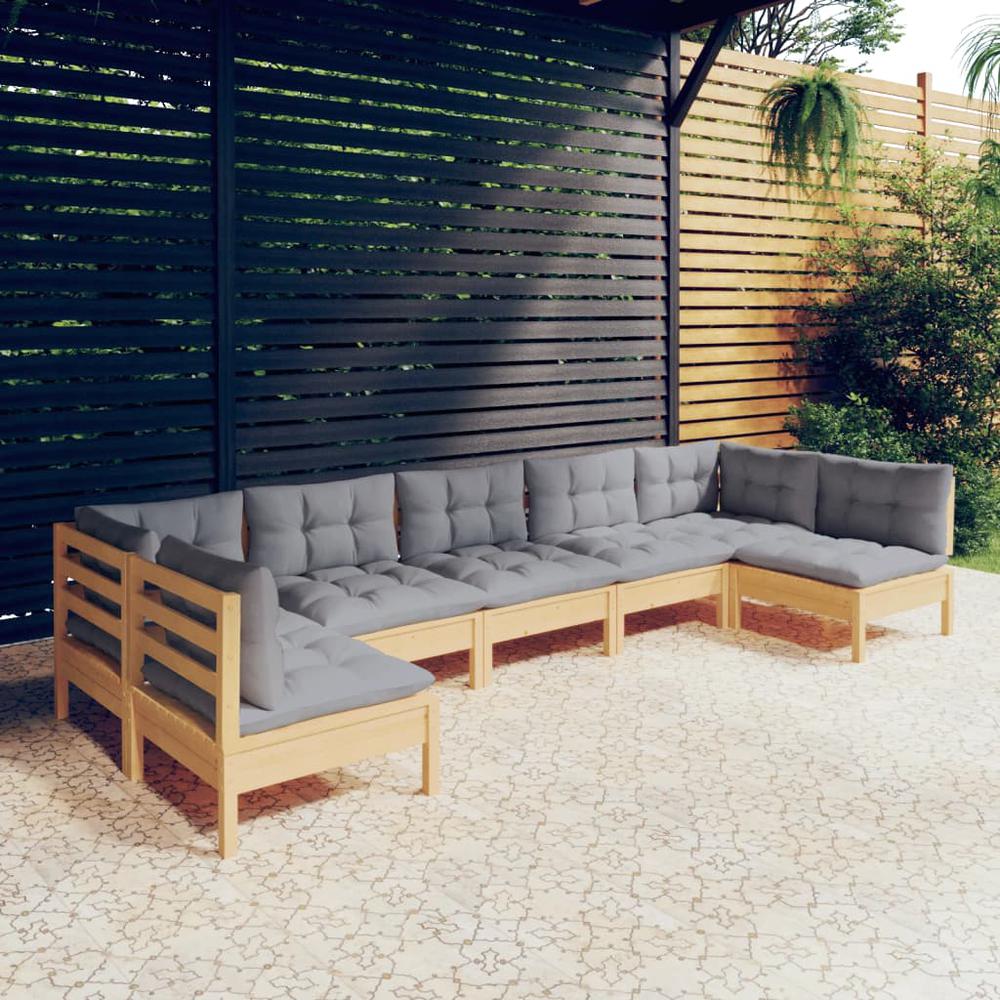 7 Piece Patio Lounge Set with Gray Cushions Solid Pinewood. Picture 7