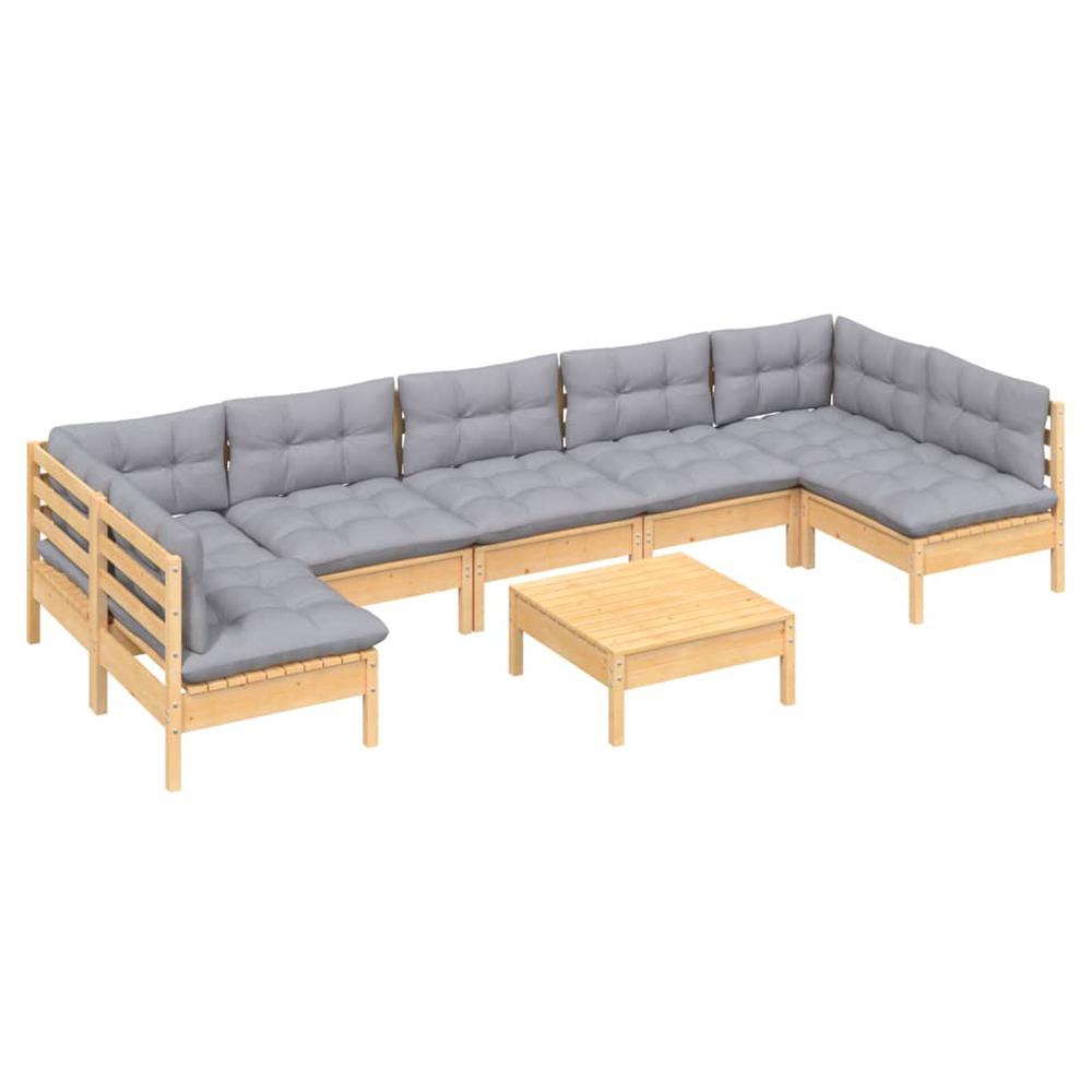 8 Piece Patio Lounge Set with Gray Cushions Solid Pinewood. Picture 2